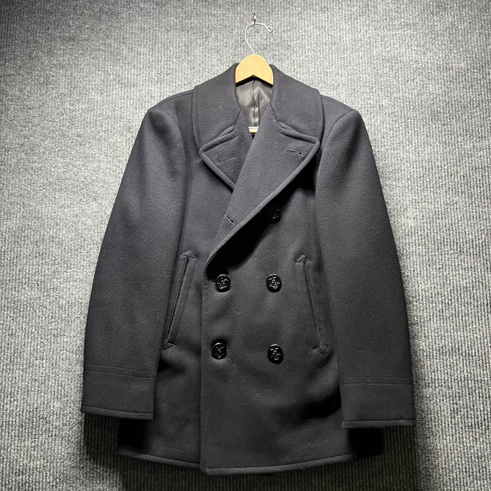 Vintage US Navy Pea Coat Mens Size 36 Black 100% Wool Military Issue 1950s QM